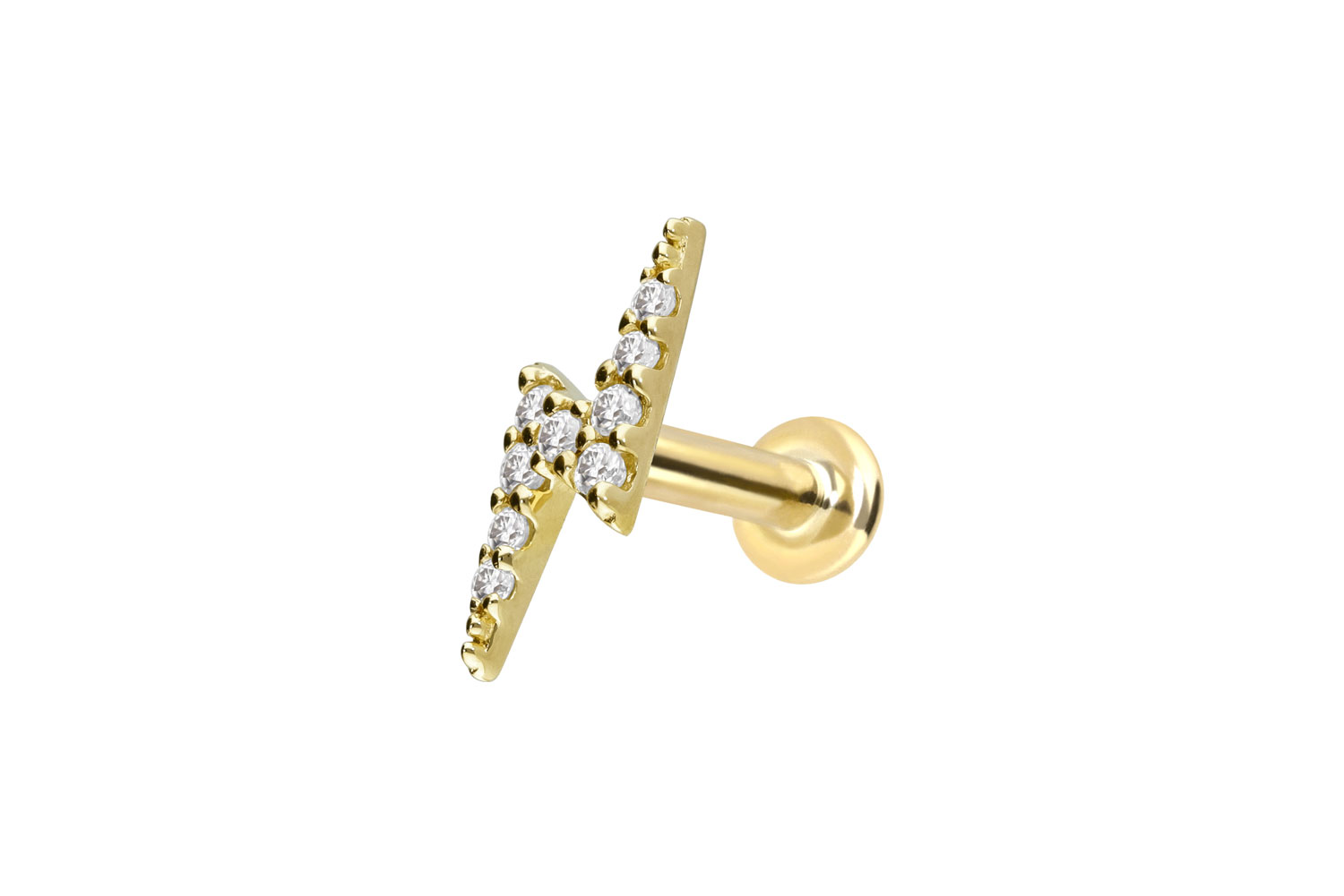 14 Karat Gold Labret Piercing mit Push Fit MOISSANIT-BLITZ